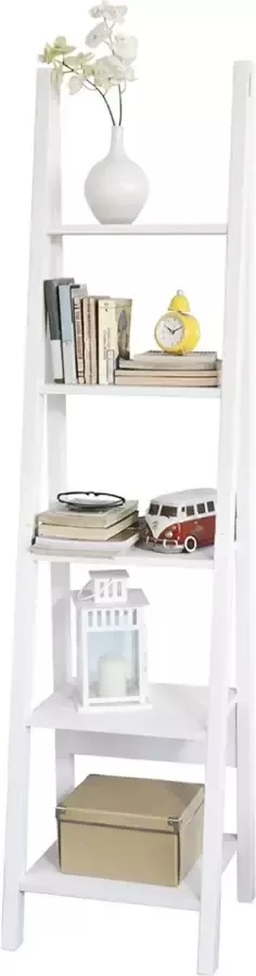 MARA Wandrek Ladderrek Boekenrek 5 Legplanken Wit 44 x 180 x 39 cm