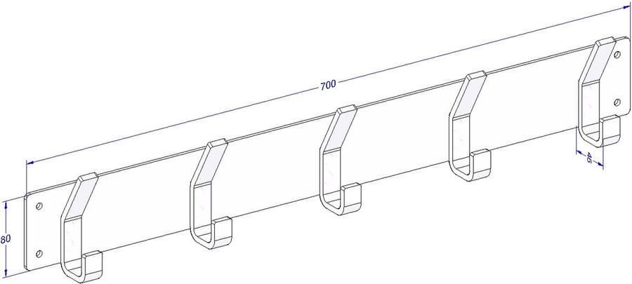 Marcellis Kapstok Wandkapstok met 5 haken + schroefset staal 70cm bij 12cm mat wit T1 - Foto 2