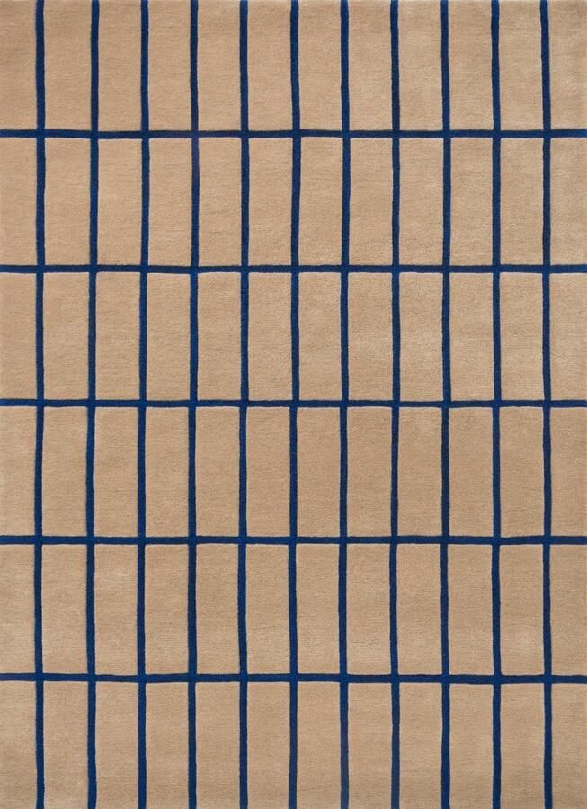 Marimekko Tiiliskivi Bright Blue 132908 Vloerkleed 140 x 200 cm Beige Rectangular Wool Dining room Living room Geometric Retro Modern