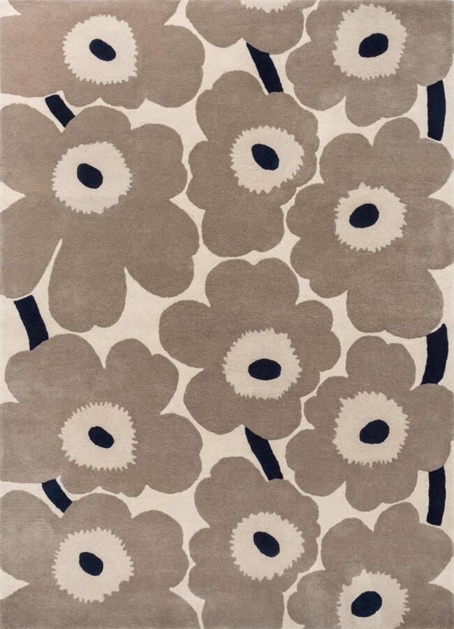 Marimekko Unikko Greige 132401 Vloerkleed 200 x 280 cm Beige Rectangular Wool Dining room Living room Floral Retro Country Modern