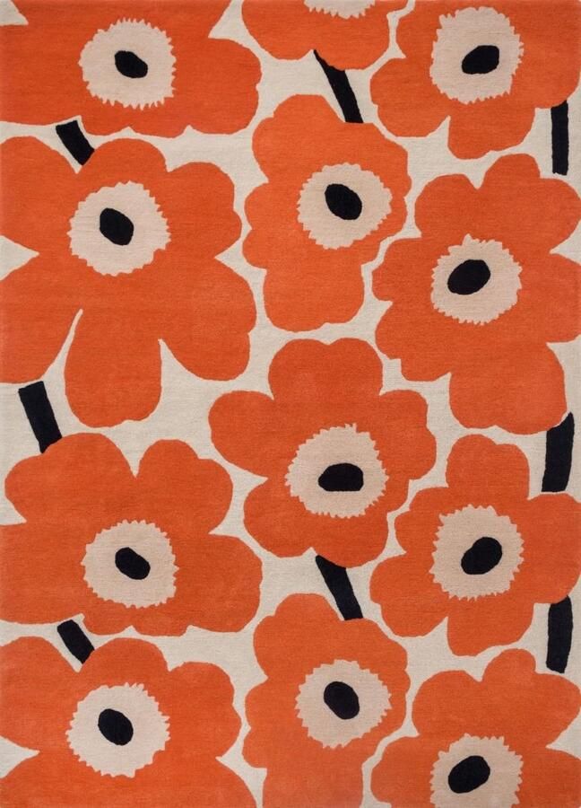 Marimekko Unikko Orange Red 132403 Vloerkleed 170 x 240 cm Orange Rectangular Wool Dining room Living room Floral Retro Modern