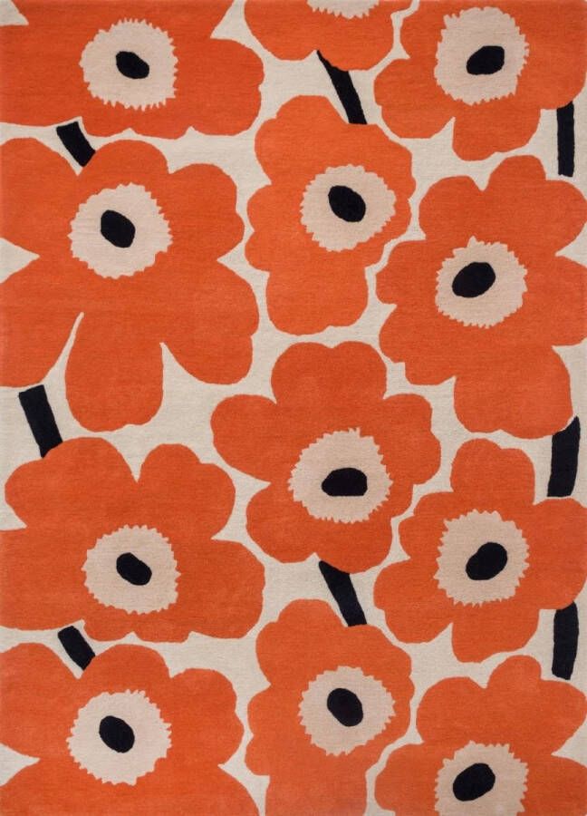 Marimekko Unikko Orange Red 132403 Vloerkleed 200 x 280 cm Orange Rectangular Wool Dining room Living room Floral Retro Modern