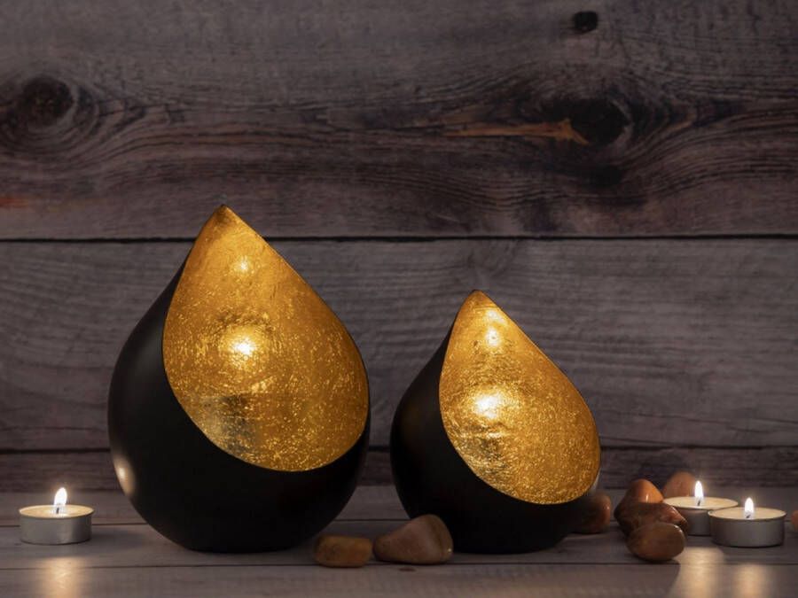 Marinjoc Theelichthouder 2 stuks Theelichtjes Windlicht voor binnen Kaarsenhouder Zwart Goud Woon accessoires Cadeautje Kerst Kaarsen standaard Verjaardag Winter Modern Landelijk Klassiek sfeerlicht Tafel decoratie