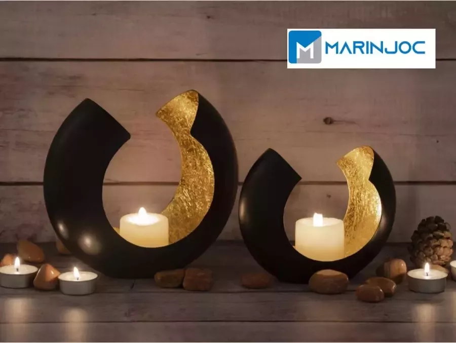 Marinjoc Theelichthouder Set van 2 Windlicht Kaarsenhouder Schoencadeautje Zwart Goud Woon accessoires Cadeautje Kerst Kaarsen standaard Verjaardag Winter Modern Landelijk Klassiek sfeerlicht Tafel decoratie