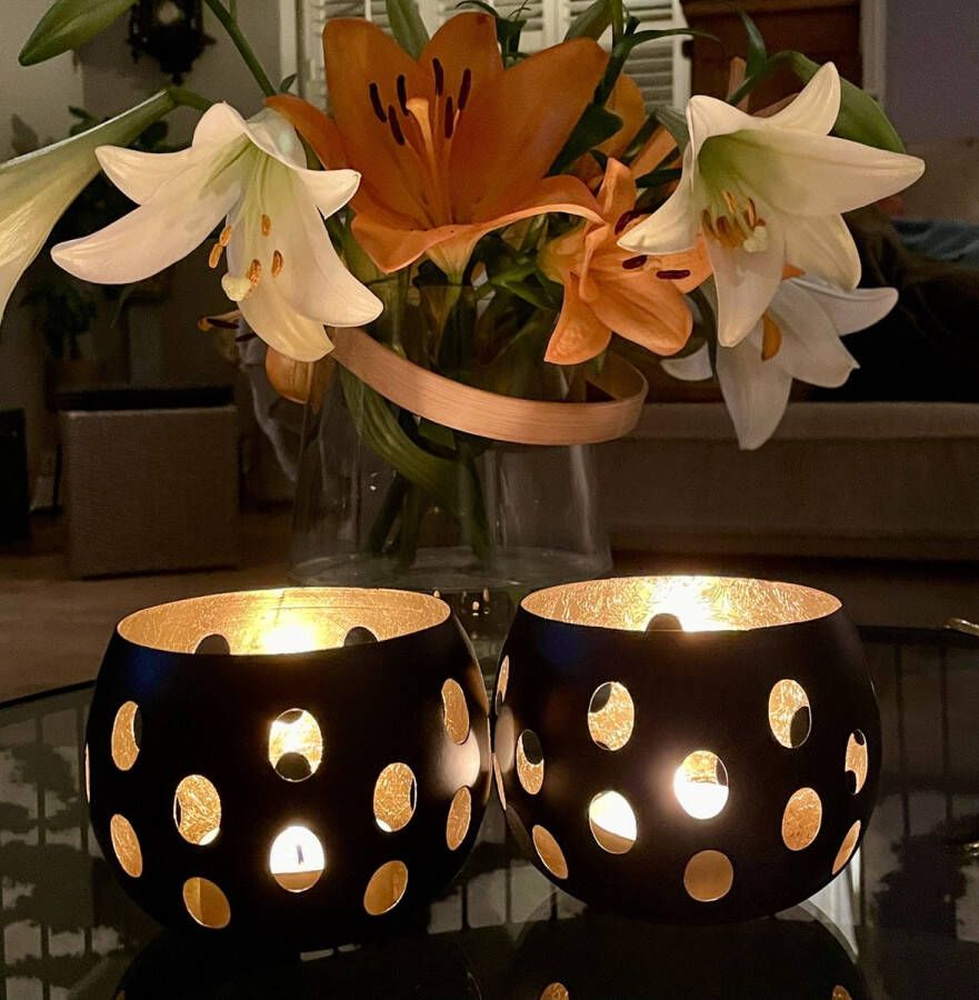 Marinjoc Theelichthouder Theelichtjes Windlicht voor binnen Kaarsenhouder 2 Zwart Goud Woon accessoires Cadeautje Kerst Kaarsen standaard Verjaardag Winter Modern Landelijk Klassiek sfeerlicht Tafel decoratie