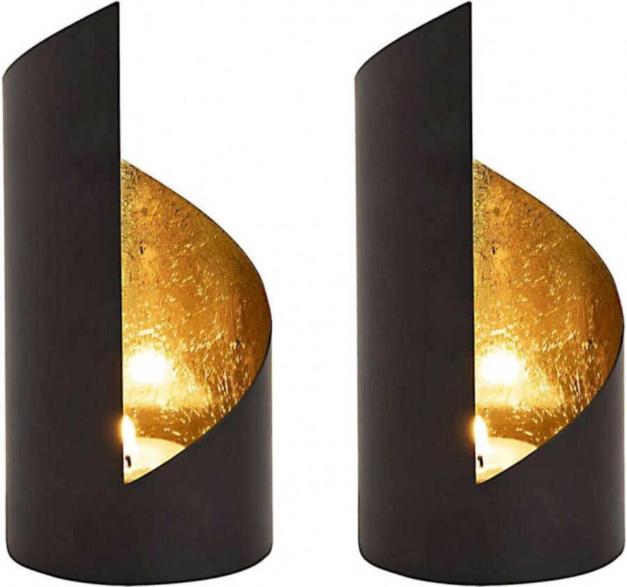 Marinjoc Theelichtjes Set van 2 Theelichthouder Windlicht voor binnen Zwart Goud Woon accessoires Cadeautje Kerst Kaarsen standaard Verjaardag Winter Modern Landelijk Klassiek sfeerlicht Tafel decoratie