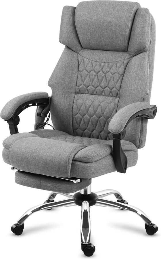 Mark Adler Boss 6.0 Bureaustoel – Massagefunctie – 4 Massagestanden & 9 Vibratiestanden – Verwarming – Verstelbare Hoofdsteun – Voetensteun – Tilt Dual – Grijs – 130 kg