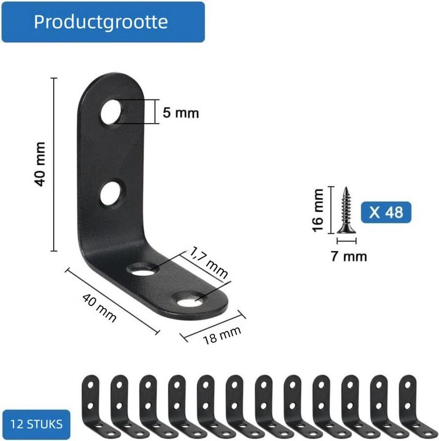 Markenlos 12 stuks versterkte hoekbeugels van roestvrij staal inclusief schroeven – voor planken meubelconstructie kasten