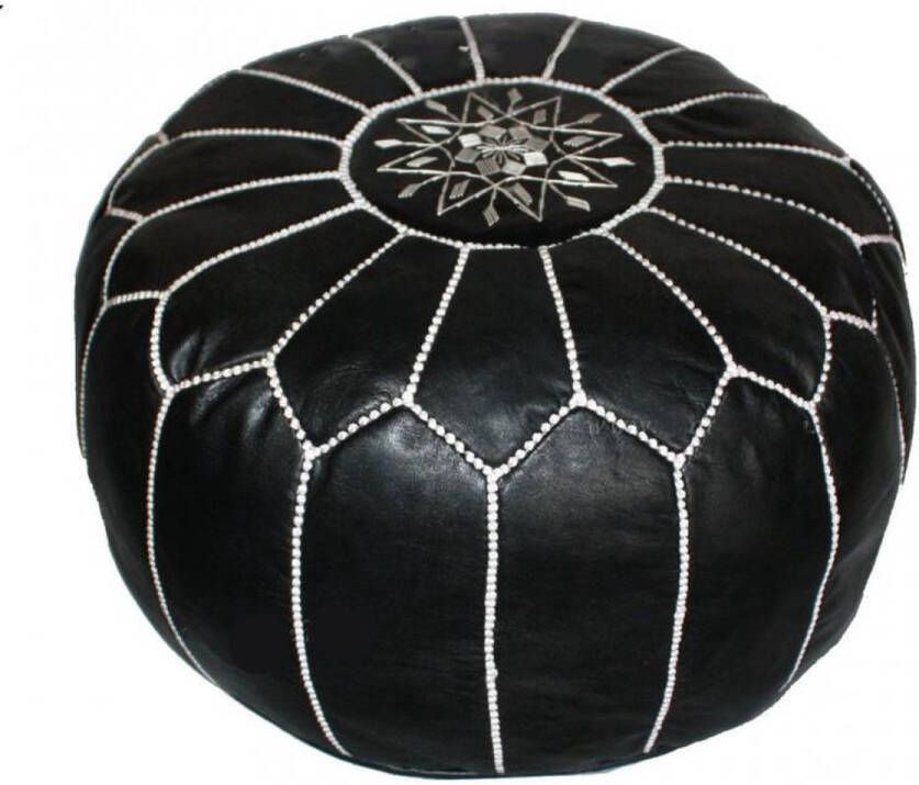 Marocstore.nl Handgemaakte Marokkaanse Leren Poef zwart - Foto 3