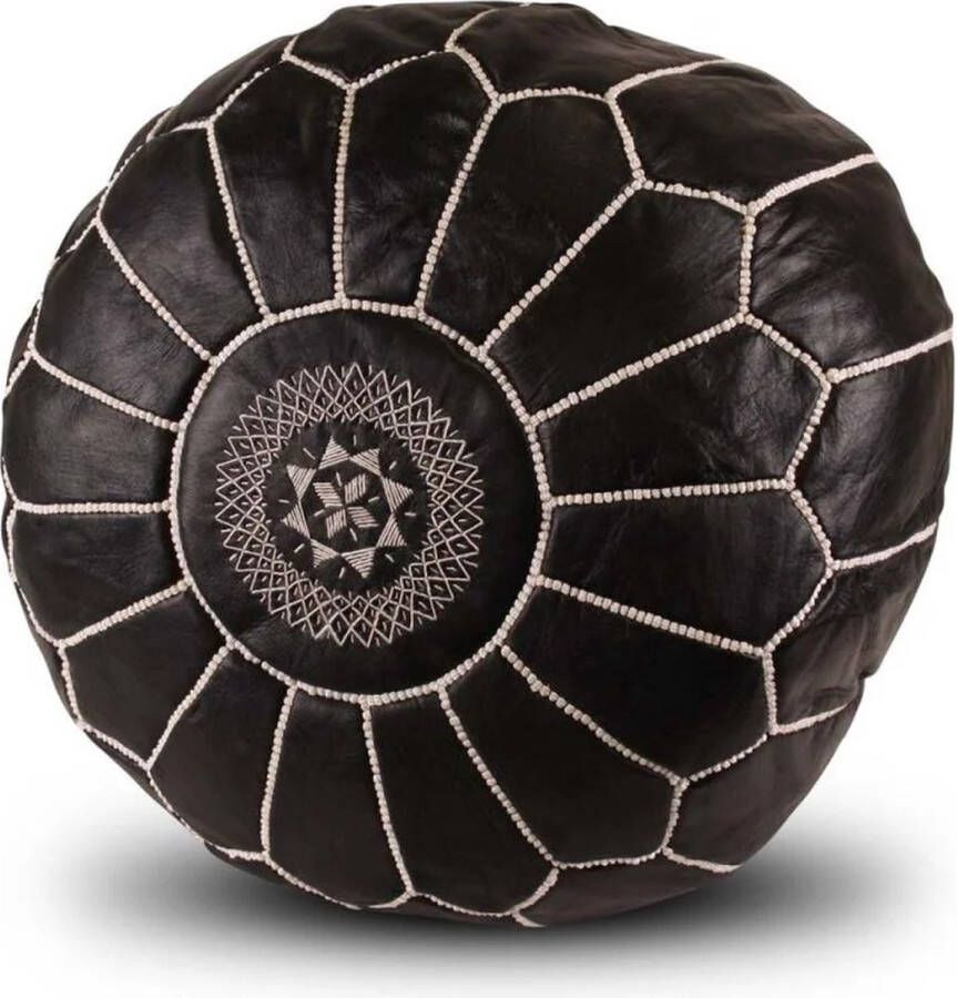 Marocstore.nl Handgemaakte Marokkaanse Leren Poef zwart