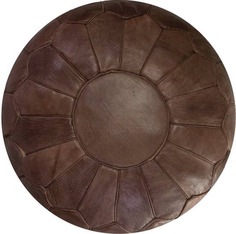 Marocstore.nl Marokkaanse Handgemaakte Poef XL Chocoladebruin- Leer 60Ø H 35cm Gevuld geleverd Ottoman
