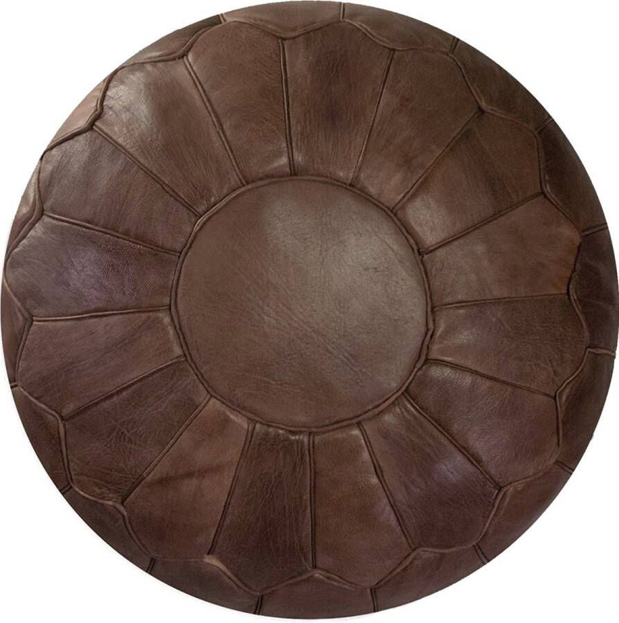 Marocstore.nl Marokkaanse Natuurlijk Leren poef XL- Chocolade bruin Ottoman Gevuld Ø60