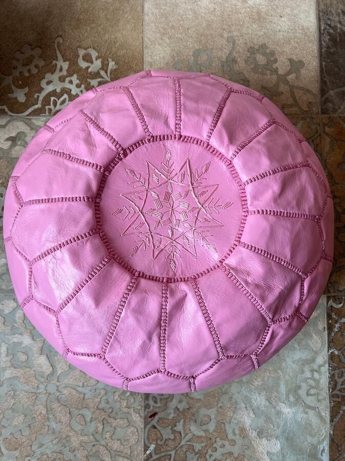 Marokkaanse Magic Marokkaanse Leren Poef Medium Roze