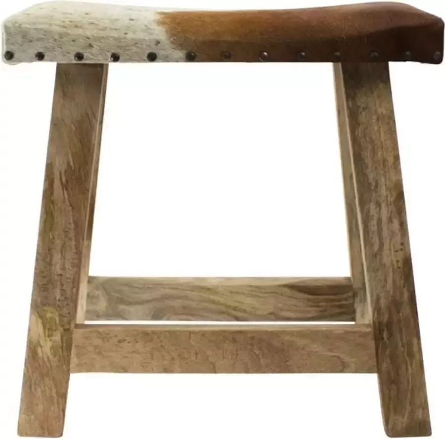 Mars & More Back2Nature Bankje met koehuid bekleding bruin wit