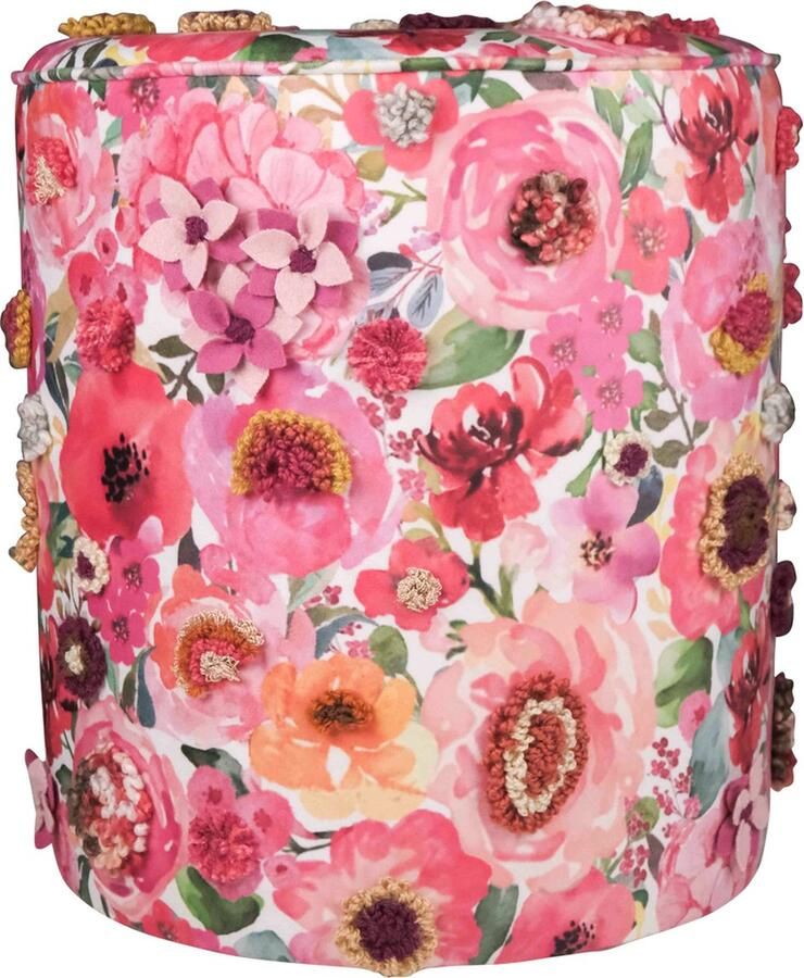 Mars & More handgemaakte poef fleury klaproos 40x40x45cm - Foto 2