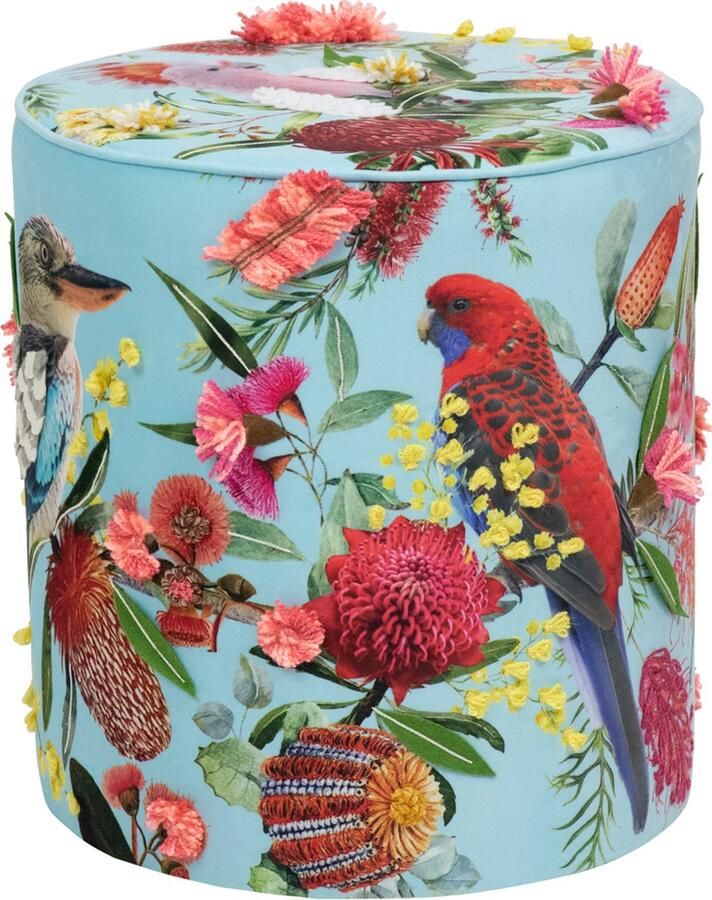 Mars & More handgemaakte poef fleury vogels 40x40x45cm