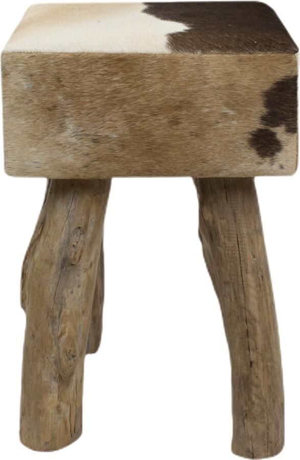 Mars & More Kruk Koeienhuid Bruin Leder Bont 30x30x45cm