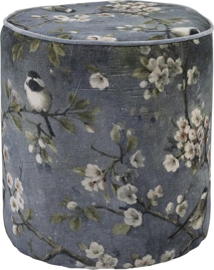 Mars & More poef fluweel vogels grijs 40x40x45cm*