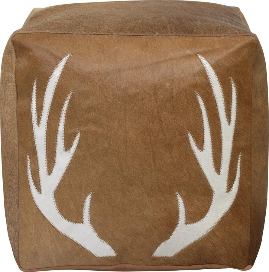 Mars & More poef koehuid vierkant gewei bruin 45x45x45cm