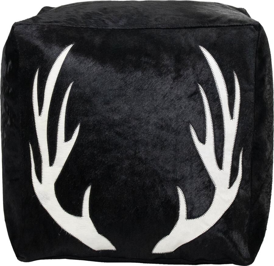 Mars & More poef koehuid vierkant gewei zwart 45x45x45cm