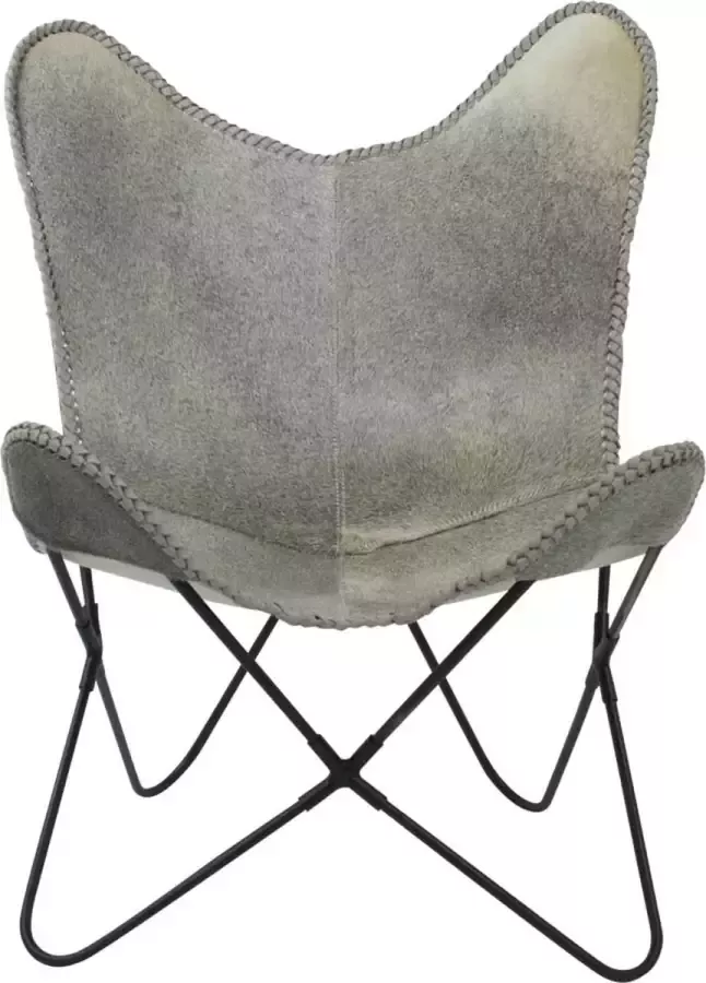 Mars & More Stoel Koeienhuid Grijs Leder Bont 80x75x90cm