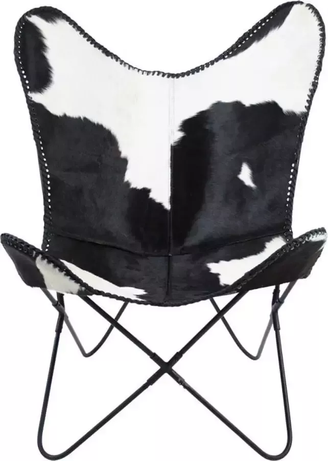 Mars & More Stoel Koeienhuid Zwart Leder Bont 80x75x90cm