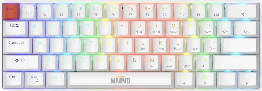 Marvo SABER 61 White – 60 % Wired Mechanical Gaming Keyboard RGB‑verlichting USB‑C Jixian Switches