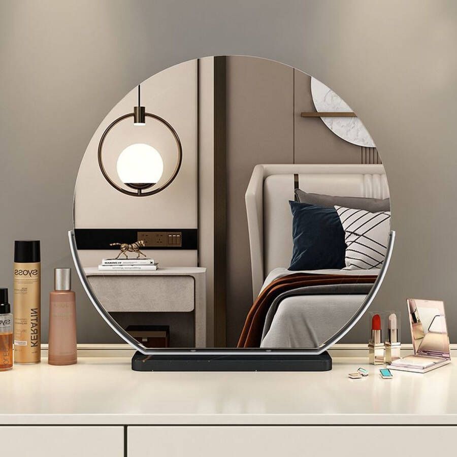 Masey interior Make up spiegel met verlichting Staande spiegel Rond Zwart Design Luxe Kaptafel Cosmetisch