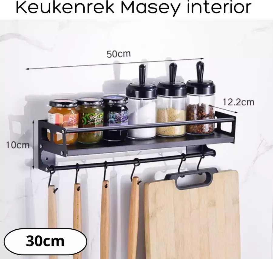 Masey interior Keuken Organizer hangend Kruidenrek Keukenrek Zwart Metaal Industrieel Design Opberg rek 30cm