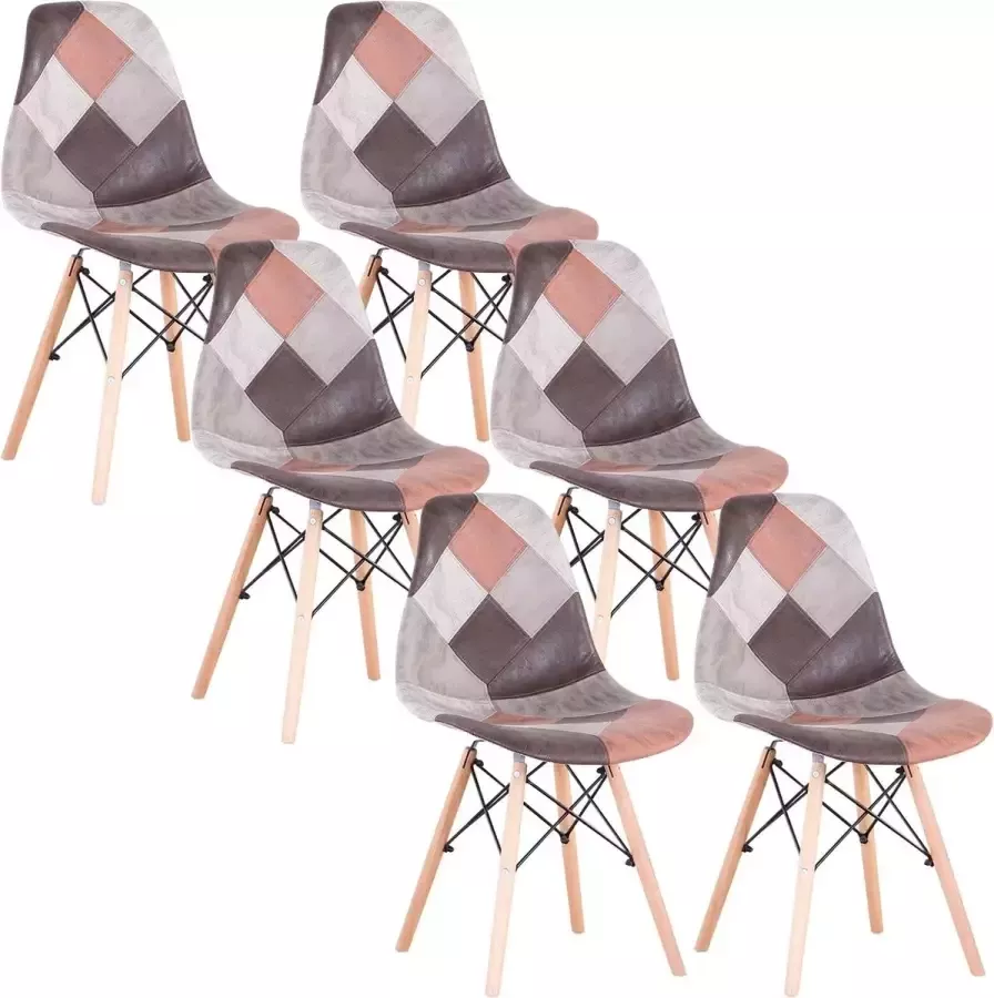 Mason Store ️ Beautiful Life ️ Eetkamerstoelen set van 6 Eetkamer Stoelen Geblokt Blauw