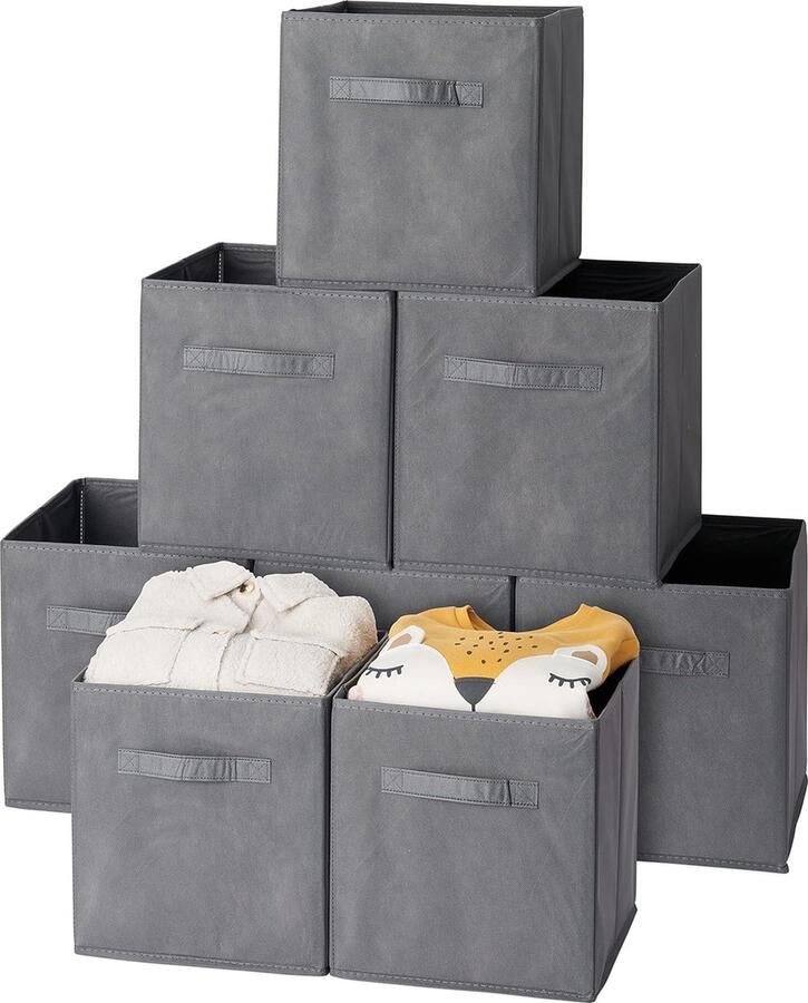 Matana 8 Opvouwbare Kubus Opbergdozen voor Kleding Speelgoed Wasserij (27 5x27 5x28cm) Sterk & Duurzaam Huis Garderobe Kinderkamer Kantoororganisatie (Grijs)