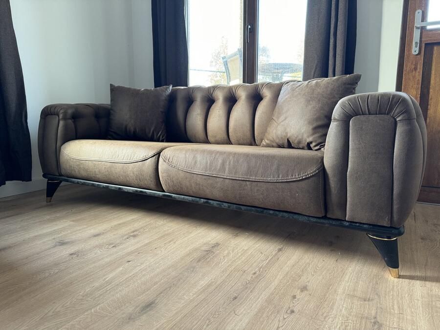 MatexBedding 2 zits Magnum bankstel slaapbank 140x90 gecapitonneerd 2 persoons zetel bruin stoere leather look extra sterk huisdier vriendelijk makkelijk in onderhoud slijtvast