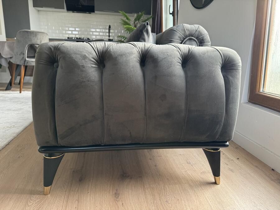 MatexBedding 3 zits Magnum bankstel slaapbank 180x90 gecapitonneerd 3 persoons zetel donker grijs fluweel zacht velvet stof huisdier vriendelijk extra sterk