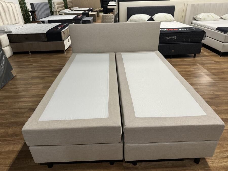 MatexBedding Complete boxspring set Magic 120x210 beige betaalbare hotel boxspring voor thuis Ultieme luxe gecombineerd met ongekend slaapcomfort orthopedische pocketvering matras tegen rugklachten + 1 koudschuim topper strak meegestoffeerd hoofdbord