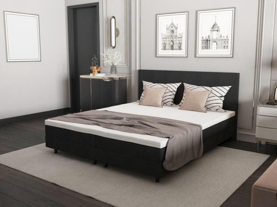 MatexBedding Complete boxspring set Magic 160x200 ANTRACIET betaalbare hotel boxspring voor thuis Ultieme luxe gecombineerd met ongekend slaapcomfort 2 box 2 orthopedische pocketvering matras tegen rugklachten 1 koudschuim topper 1 meegestoffeerd hoofdbord