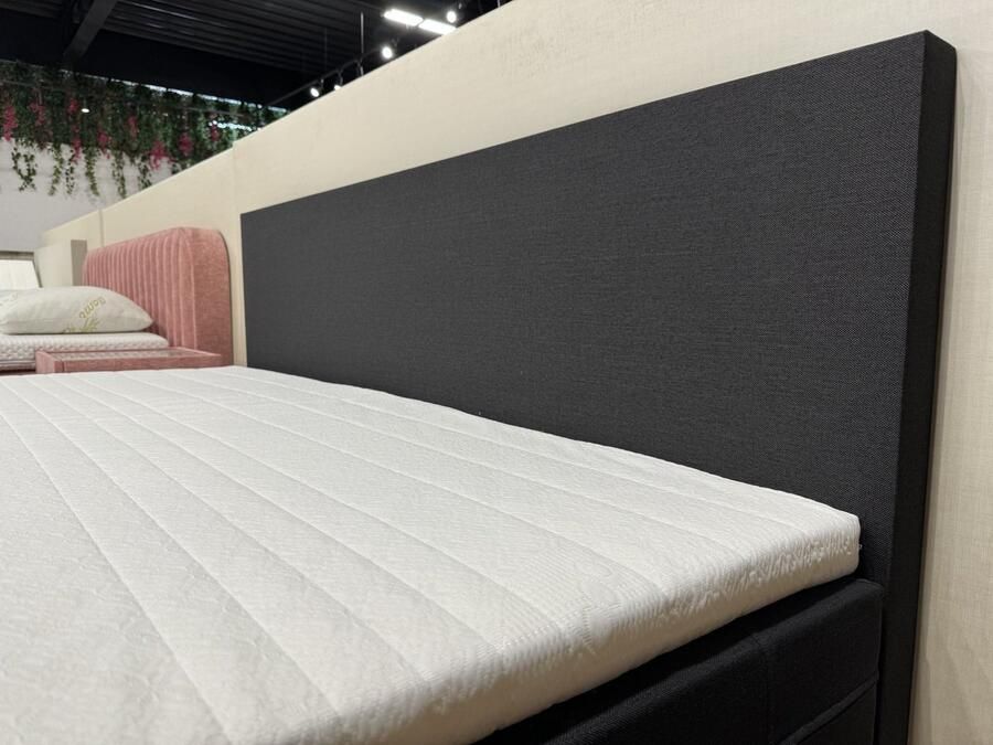 MatexBedding Complete boxspring set Magic 90x210 ANTRACIET betaalbare hotel boxspring voor thuis Ultieme luxe gecombineerd met ongekend slaapcomfort 2x box 2x orthopedische pocketvering matras tegen rugklachten 1 koudschuim topper meegestoffeerd hoofdbord