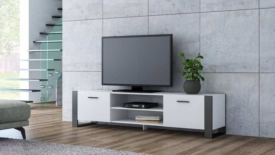 Matkam Staande TV-kast ALBA 185cm wit zwart