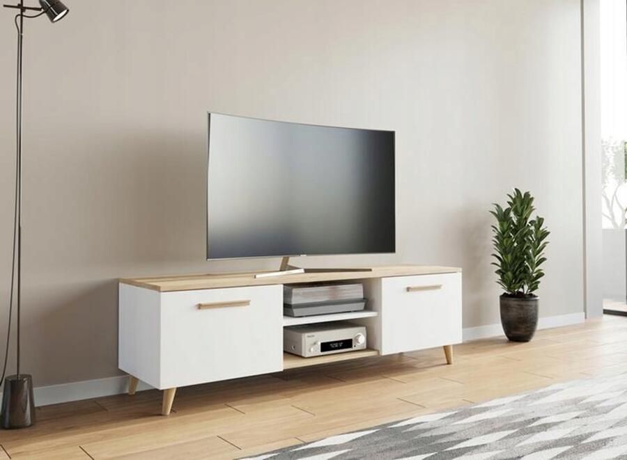 Matkam TV-meubel BERGEN 120cm Scandinavische stijl eiken artisan-wit dressoir P