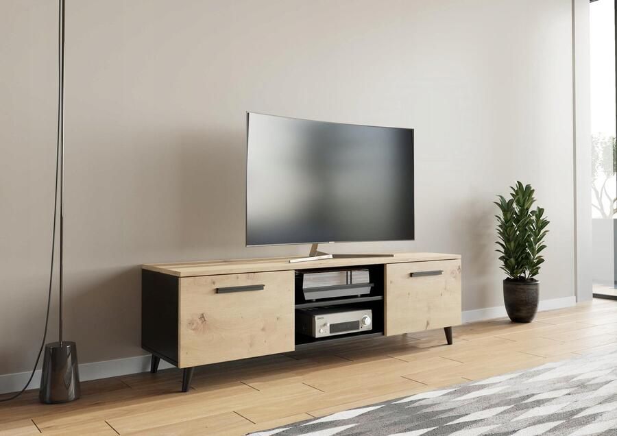 Matkam TV-meubel BERGEN zwart-eiken artisan kast