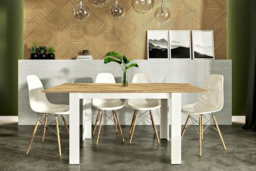 Matkam Uitschuifbare eettafel KONGO EXT 170x80 eiken artisan wit