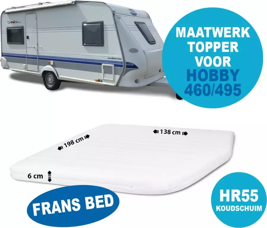 Matrasbestellen Topdekmatras Fransbed MAATWERK Hobby Caravan 460 495 Koudschuim HR55 dikte 6 cm