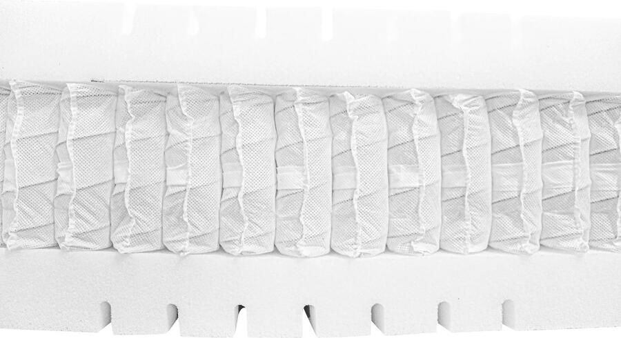 Matrassies Ergo-Pocket 1000 Pocketvering matras H2 zacht eenpersoons 90x210 27 cm dik 2x6cm HR50 koudschuim Toplaag HR koudschuim SG50 1.000 pocketveren per m2. Tijk wasbaar op 60 graden gewatteerd met 400 g m² Thermostar