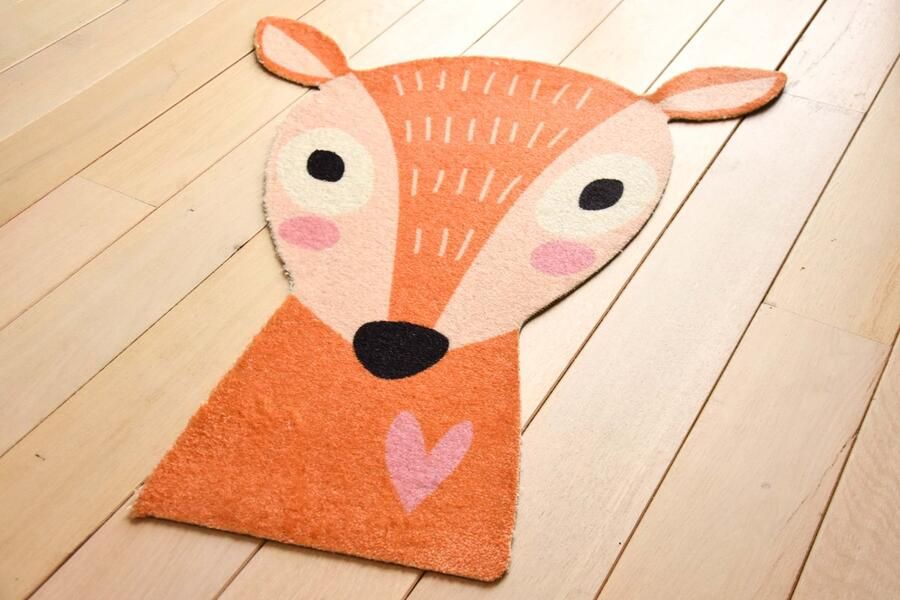 Mats & Joy Hertenkopje Vloerkleed Kinderkamer 90x80cm Zacht Anti-Slip – Tapijt Kinderkamer en Babykamer – Babykamer Accessoires – Tapijt Kinderen Dieren