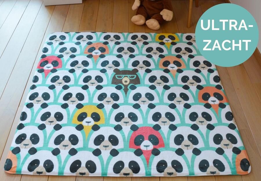 Kindertapijten.be Panda's Kindertapijt 130x130cm Ultrazacht Anti-slip Wasbaar Tapijt Kinderkamer Tapijt Kinderen Mat Kinderkamer Kindermat Vloerkleed Kinderkamer Speelmat Speeltapijt Speelkleed Baby Peuter Dieren Tapijt