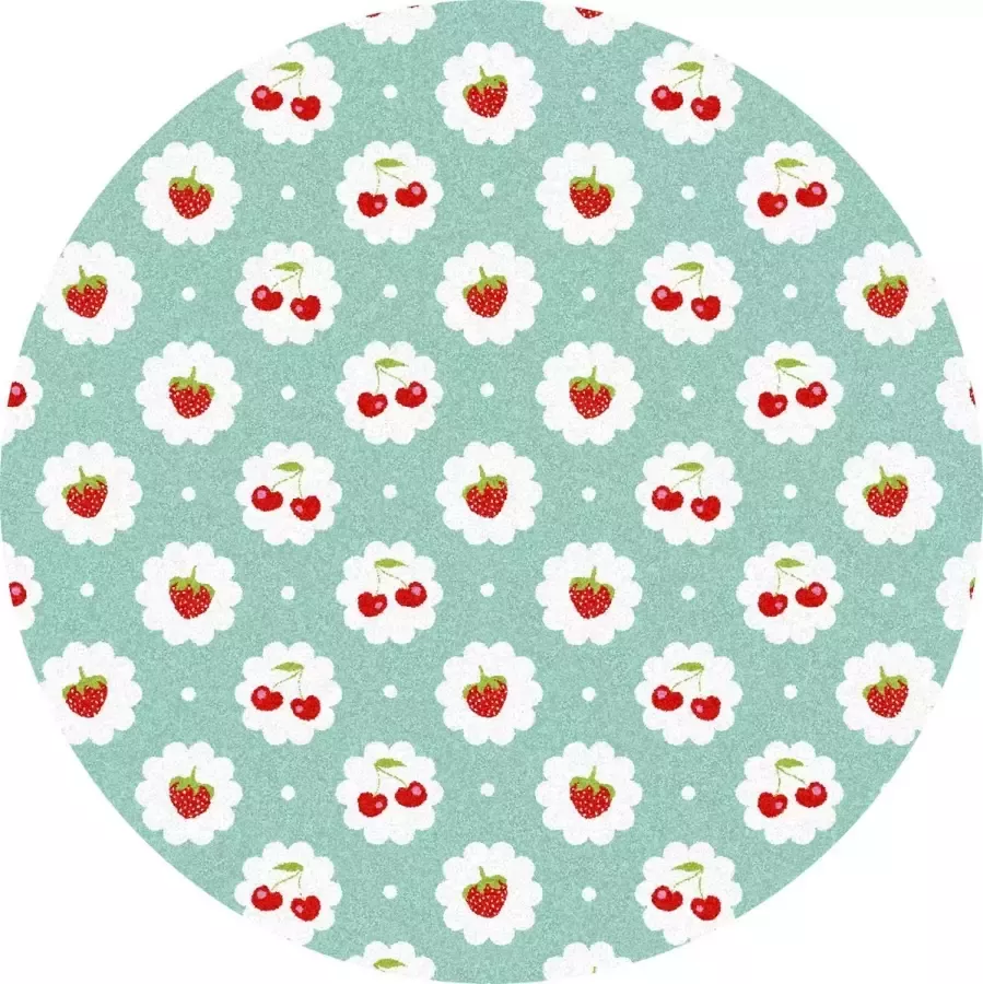 MatStyles Mat Vloermat Vloerkleed Tapijt Kind Kinderkamer Aardbei & Kers Wasbaar Rond Antislip 150 x 150 cm