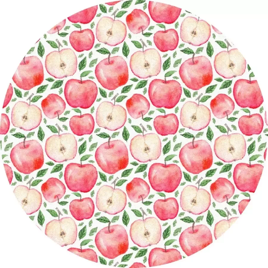MatStyles Mat Vloermat Vloerkleed Tapijt Kind Kinderkamer Appels Rond Wasbaar Antislip 115 x 115 cm