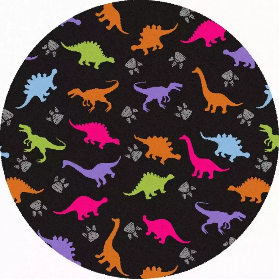 MatStyles Mat Vloermat Vloerkleed Tapijt Kind Kinderkamer Dino Rond Wasbaar Antislip -115 x 115 cm