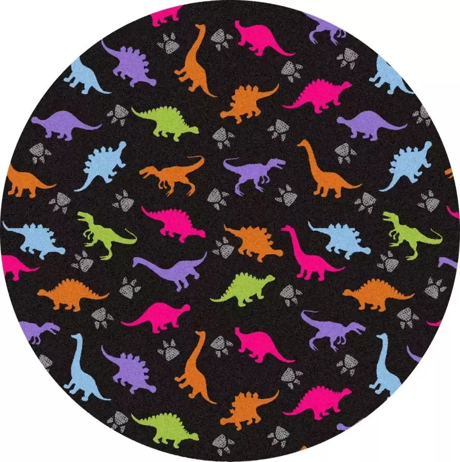 MatStyles Mat Vloermat Vloerkleed Tapijt Kind Kinderkamer Dino Rond Wasbaar Antislip 150 x 150 cm