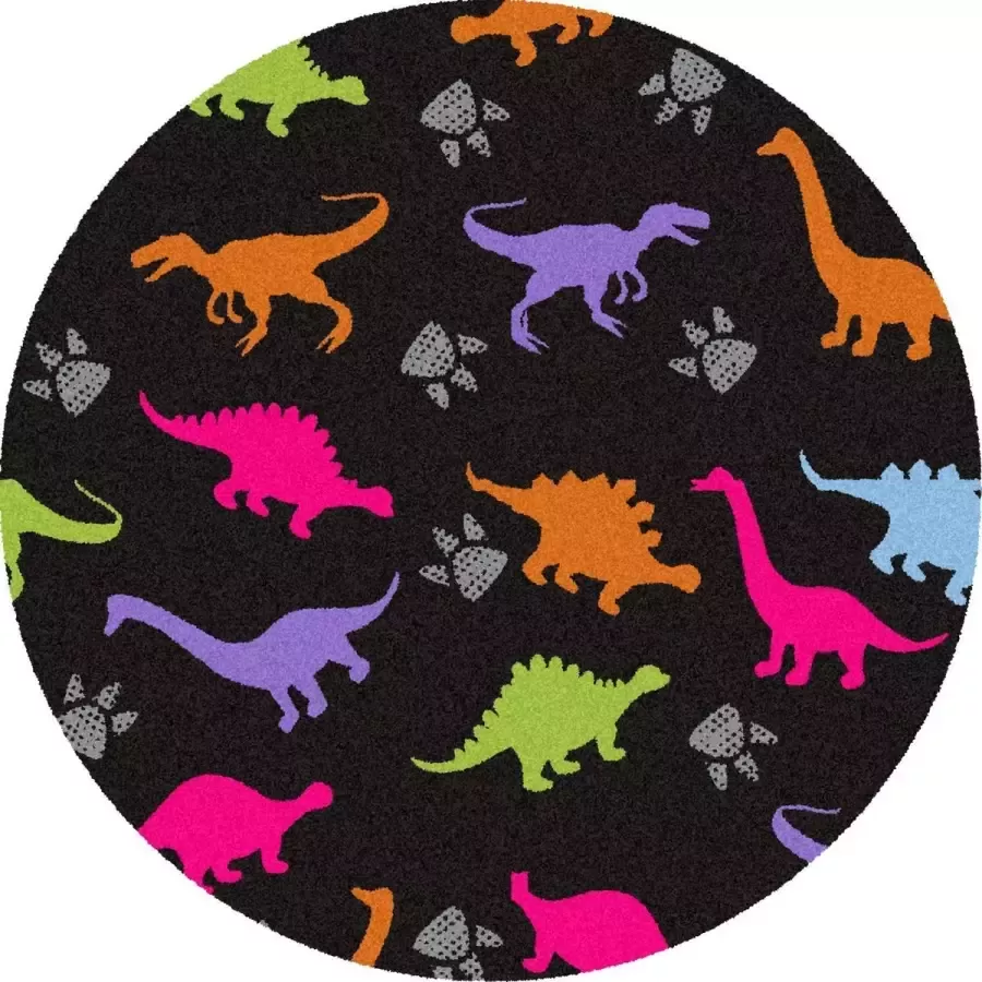 MatStyles Mat Vloermat Vloerkleed Tapijt Kind Kinderkamer Dino Rond Wasbaar Antislip -75 x 75 cm