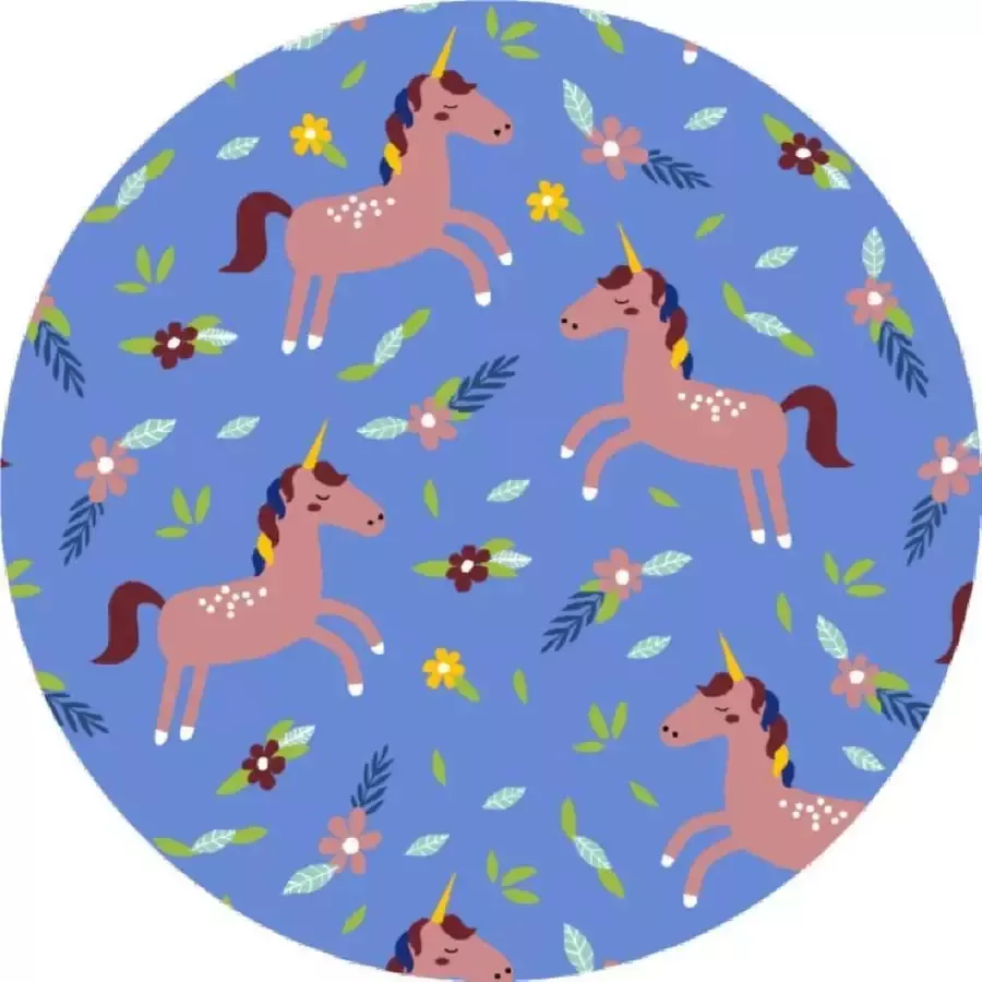 MatStyles Mat Vloermat Vloerkleed Tapijt Kind Kinderkamer Unicorn Rond Wasbaar Antislip 115 x 115 cm